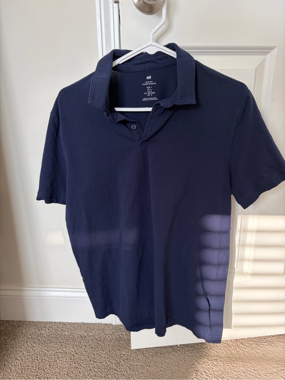 H&M Men's Navy Polo Shirt - Slim Fit